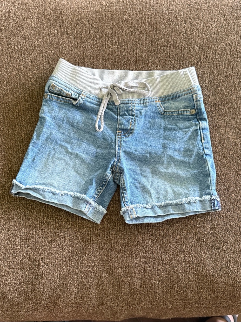 Justice Light Blue Denim-Look Girls Shorts with Gray Ribbed Waist